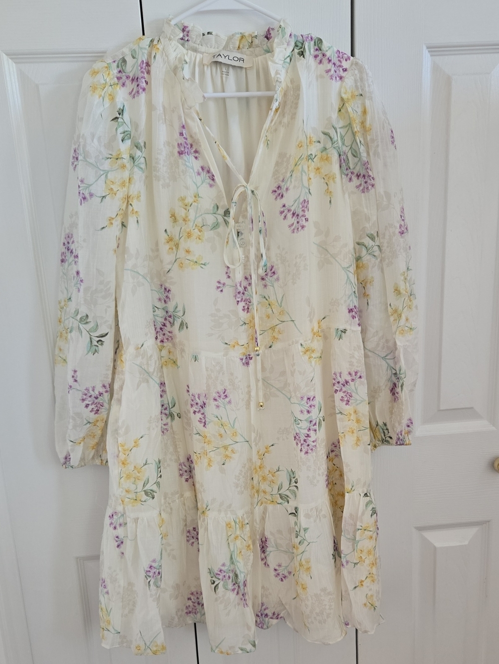 Taylor Cream Floral Tiered Tie-Front Dress